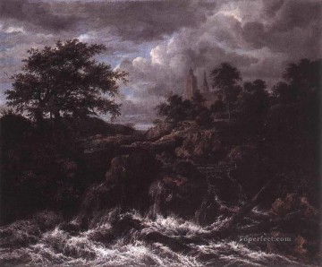 Waterfall By A Church Jacob Isaakszoon van Ruisdael Oil Paintings